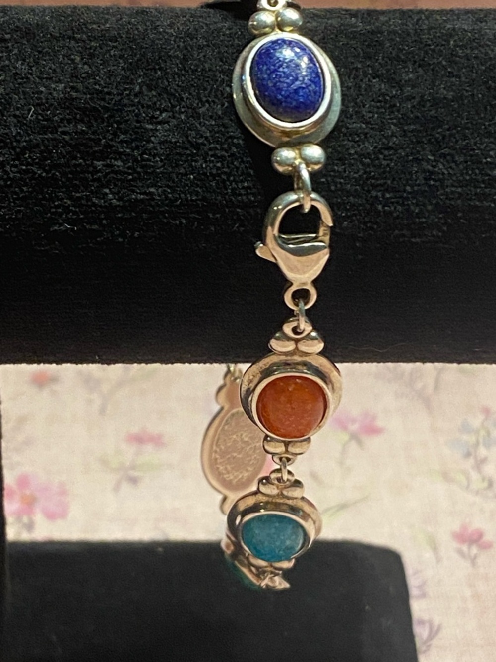 Vintage CCO Sterling Silver Multi Gemstone Link Bracelet Southwestern Boho
